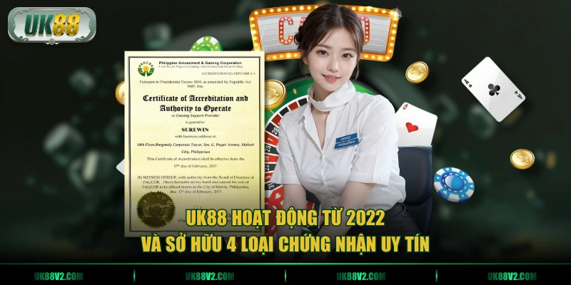 UK88 hoạt động từ 2022 và sở hữu 4 loại chứng nhận uy tín
